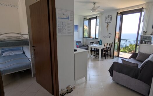 Cipressa – Bilocale con terrazzo vista mare, piscina, box e posto auto